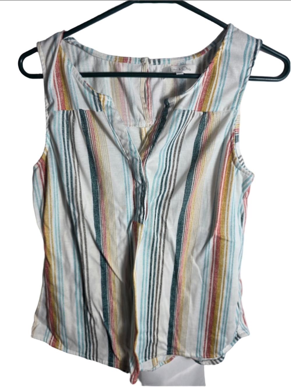 Women's Eden & Olivia Striped Sleeveless Blouse, White Multi, Size M cottagecore